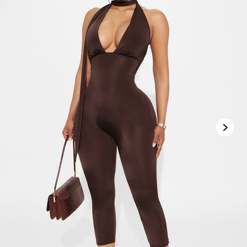 Fashion Nova Brown Halter Jumpsuit
